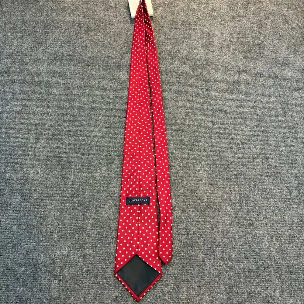 Claybrooke Mens 100% Silk Red White Polka Dot Print Neck Tie